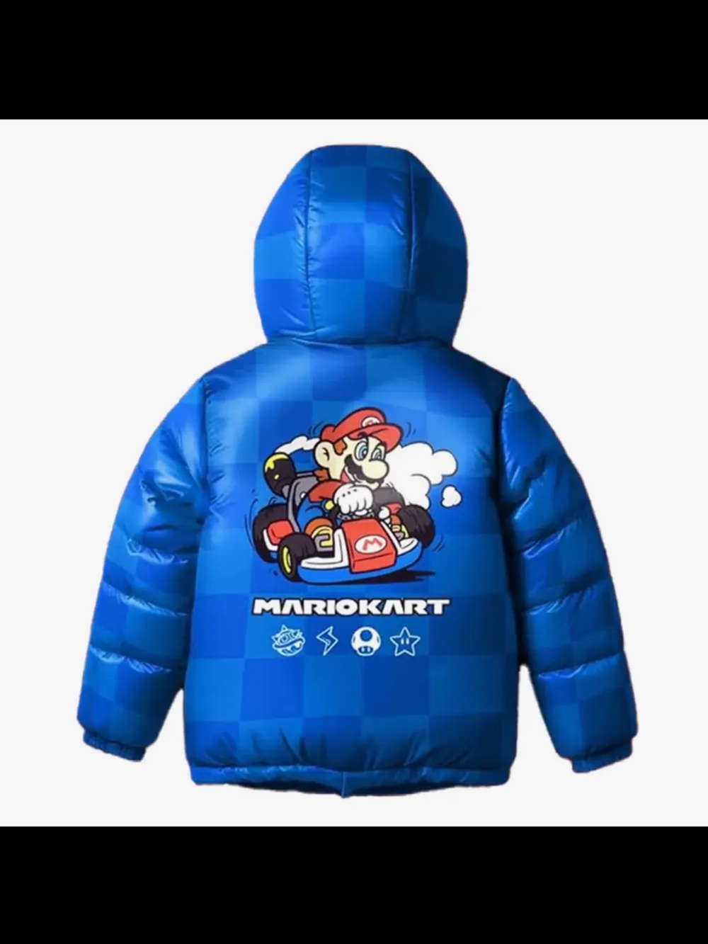 Mario Kart Blue Hooded Kids Puffer Coat